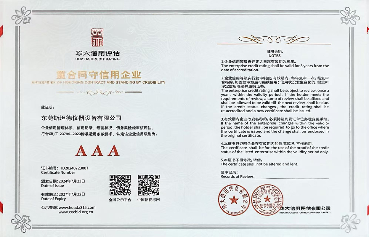 華大信用評估-AAA級重合同守信用企業(yè)